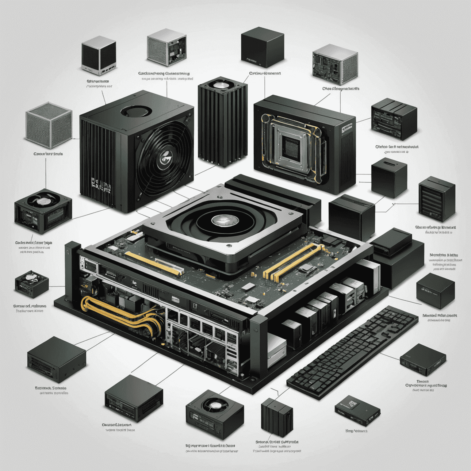 Diagrama que muestra los componentes clave de una unidad de sistema, incluyendo CPU, GPU, RAM y almacenamiento